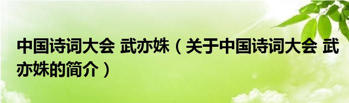 中國詩詞大會 武亦姝（關于中國詩詞大會 武亦姝的簡介）