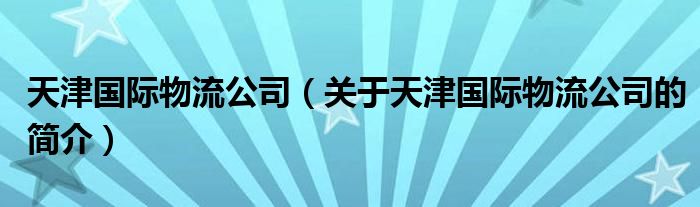 天津國際物流公司（關于天津國際物流公司的簡介）