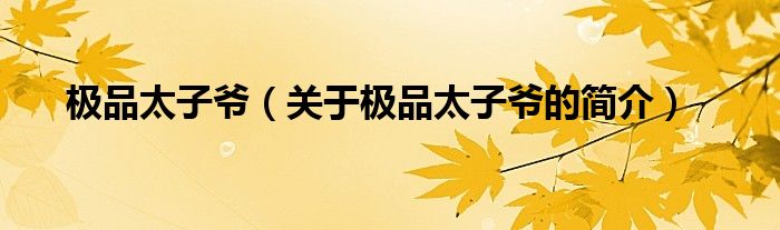 極品太子爺（關于極品太子爺的簡介）