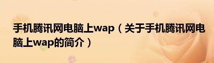 手機(jī)騰訊網(wǎng)電腦上wap（關(guān)于手機(jī)騰訊網(wǎng)電腦上wap的簡介）