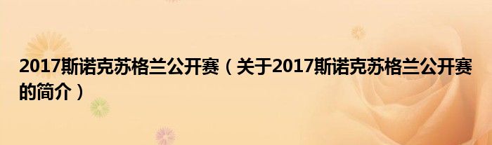 2017斯諾克蘇格蘭公開賽（關(guān)于2017斯諾克蘇格蘭公開賽的簡介）