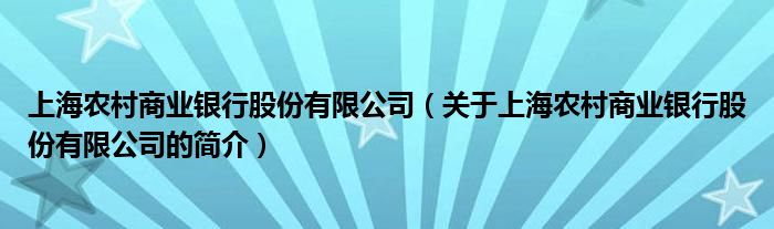 上海農(nóng)村商業(yè)銀行股份有限公司（關(guān)于上海農(nóng)村商業(yè)銀行股份有限公司的簡(jiǎn)介）