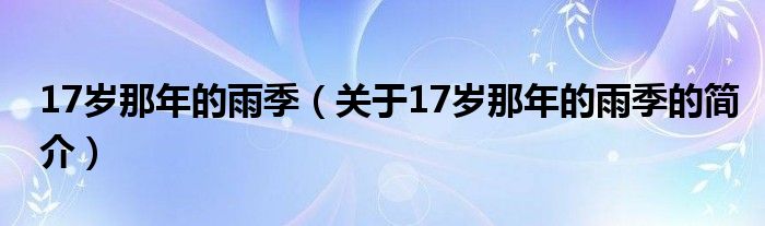 17歲那年的雨季（關(guān)于17歲那年的雨季的簡介）