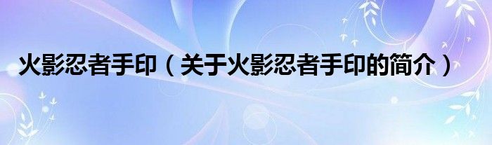 火影忍者手印（關(guān)于火影忍者手印的簡介）