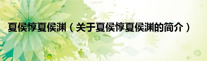 夏侯惇夏侯淵（關于夏侯惇夏侯淵的簡介）