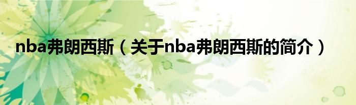 nba弗朗西斯（關(guān)于nba弗朗西斯的簡(jiǎn)介）