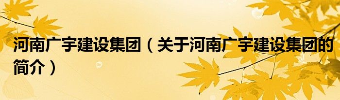 河南廣宇建設集團（關于河南廣宇建設集團的簡介）