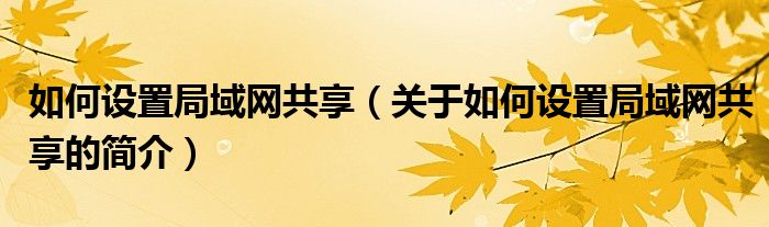 如何設置局域網(wǎng)共享（關于如何設置局域網(wǎng)共享的簡介）