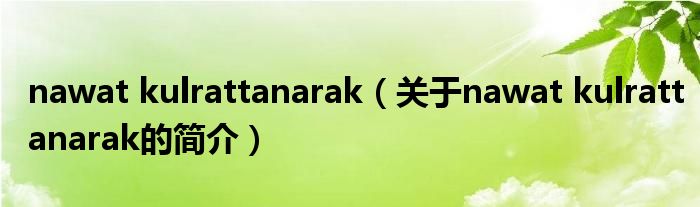 nawat kulrattanarak（關(guān)于nawat kulrattanarak的簡(jiǎn)介）