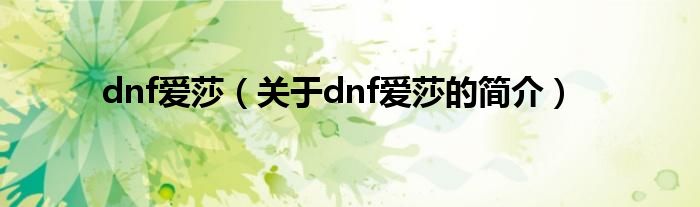 dnf愛莎（關(guān)于dnf愛莎的簡介）