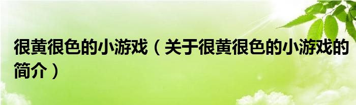 很黃很色的小游戲（關(guān)于很黃很色的小游戲的簡介）