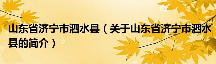 山東省濟寧市泗水縣（關于山東省濟寧市泗水縣的簡介）