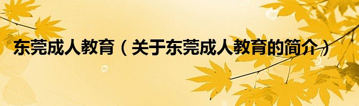 東莞成人教育（關(guān)于東莞成人教育的簡(jiǎn)介）