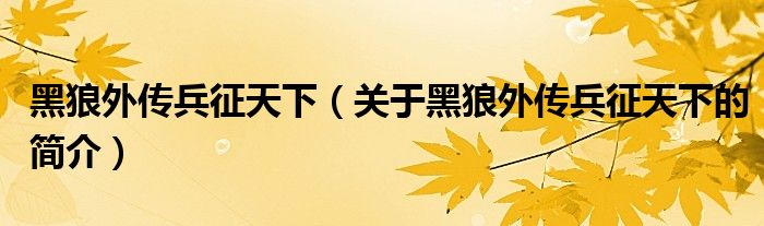 黑狼外傳兵征天下（關于黑狼外傳兵征天下的簡介）