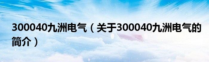 300040九洲電氣（關(guān)于300040九洲電氣的簡介）