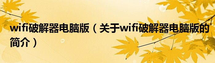 wifi破解器電腦版（關于wifi破解器電腦版的簡介）