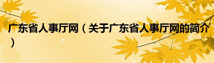 廣東省人事廳網（關于廣東省人事廳網的簡介）