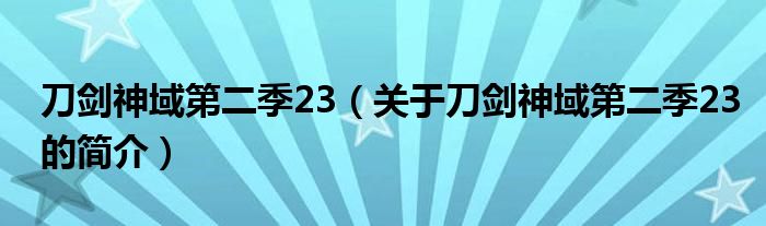 刀劍神域第二季23（關于刀劍神域第二季23的簡介）