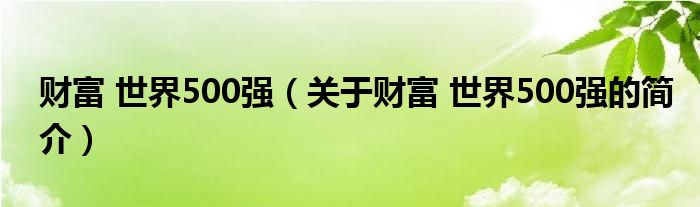 財富 世界500強（關于財富 世界500強的簡介）