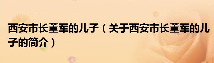 西安市長董軍的兒子（關(guān)于西安市長董軍的兒子的簡介）