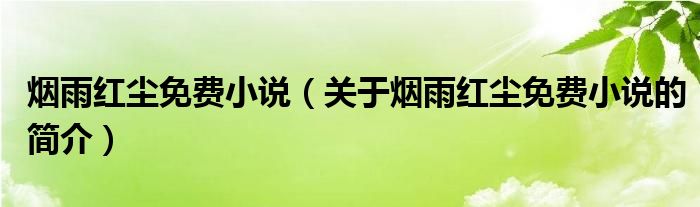 煙雨紅塵免費小說（關(guān)于煙雨紅塵免費小說的簡介）