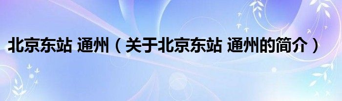 北京東站 通州（關(guān)于北京東站 通州的簡介）