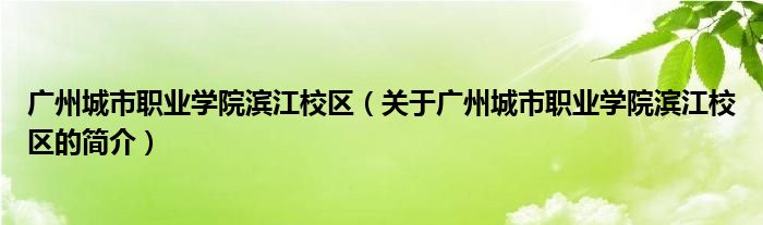 廣州城市職業(yè)學(xué)院濱江校區(qū)（關(guān)于廣州城市職業(yè)學(xué)院濱江校區(qū)的簡(jiǎn)介）