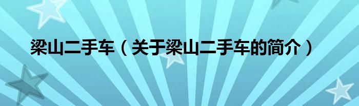 梁山二手車（關(guān)于梁山二手車的簡(jiǎn)介）