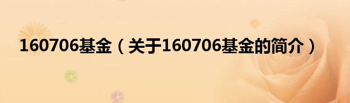 160706基金（關(guān)于160706基金的簡介）