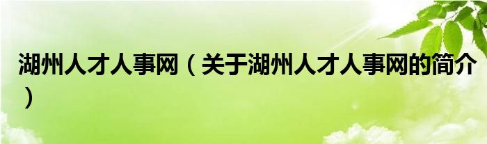 湖州人才人事網(wǎng)（關于湖州人才人事網(wǎng)的簡介）