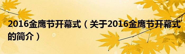 2016金鷹節(jié)開幕式（關于2016金鷹節(jié)開幕式的簡介）