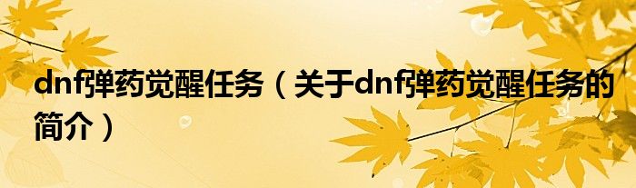 dnf彈藥覺(jué)醒任務(wù)（關(guān)于dnf彈藥覺(jué)醒任務(wù)的簡(jiǎn)介）