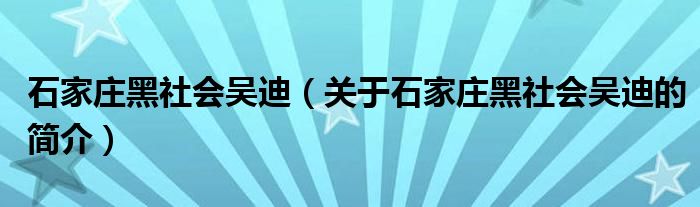 石家莊黑社會吳迪（關于石家莊黑社會吳迪的簡介）