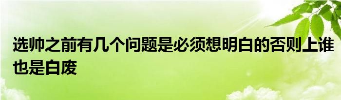 選帥之前有幾個(gè)問(wèn)題是必須想明白的否則上誰(shuí)也是白廢