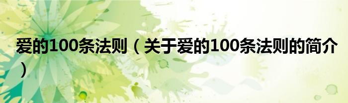 愛的100條法則（關于愛的100條法則的簡介）