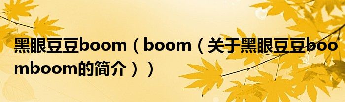 黑眼豆豆boom（boom（關于黑眼豆豆boomboom的簡介））