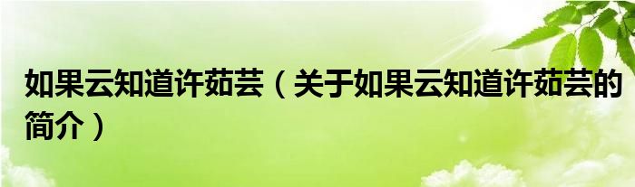 如果云知道許茹蕓（關(guān)于如果云知道許茹蕓的簡介）