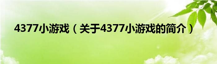 4377小游戲（關(guān)于4377小游戲的簡介）