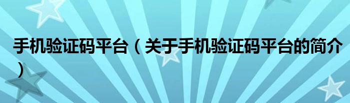 手機驗證碼平臺（關(guān)于手機驗證碼平臺的簡介）