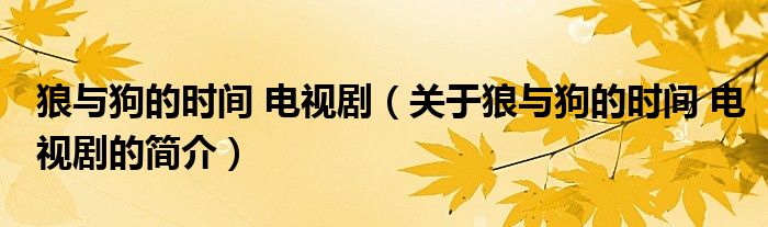 狼與狗的時間 電視?。P(guān)于狼與狗的時間 電視劇的簡介）