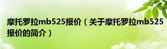 摩托羅拉mb525報價（關(guān)于摩托羅拉mb525報價的簡介）