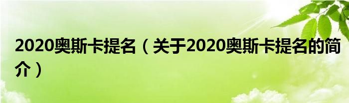 2020奧斯卡提名（關(guān)于2020奧斯卡提名的簡(jiǎn)介）