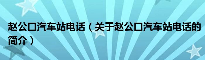 趙公口汽車站電話（關于趙公口汽車站電話的簡介）