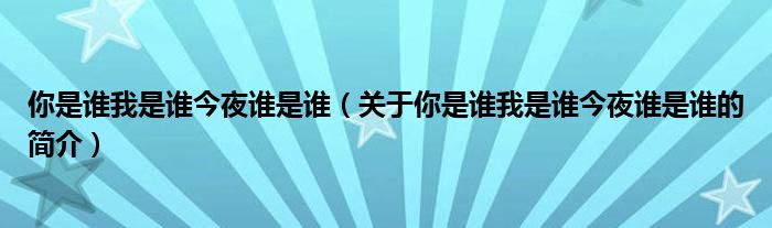 你是誰我是誰今夜誰是誰（關于你是誰我是誰今夜誰是誰的簡介）