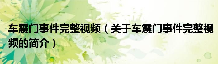 車震門事件完整視頻（關(guān)于車震門事件完整視頻的簡(jiǎn)介）