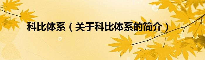 科比體系（關(guān)于科比體系的簡(jiǎn)介）