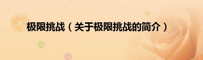 極限挑戰(zhàn)（關(guān)于極限挑戰(zhàn)的簡(jiǎn)介）