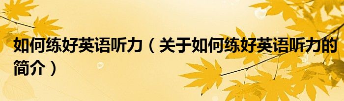 如何練好英語聽力（關(guān)于如何練好英語聽力的簡介）