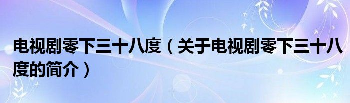 電視劇零下三十八度（關(guān)于電視劇零下三十八度的簡介）