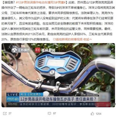 12歲男孩誤操作電動車撞死5歲男童，法院判決共同承擔(dān)賠償責(zé)任